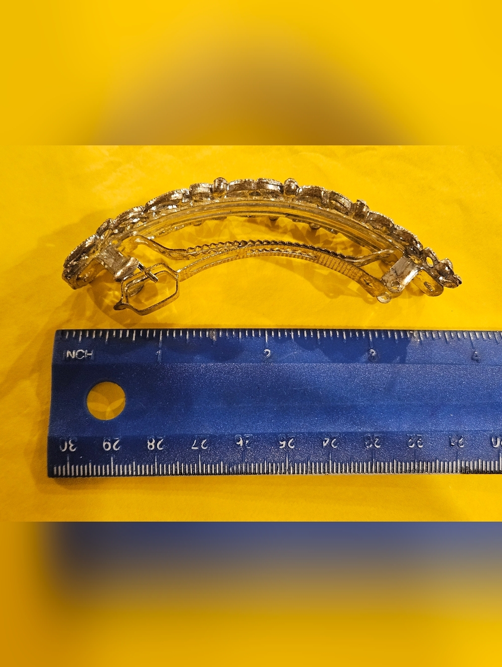 Large Crystal Floral Silver Tone Barrette - Picture 3 of 3
